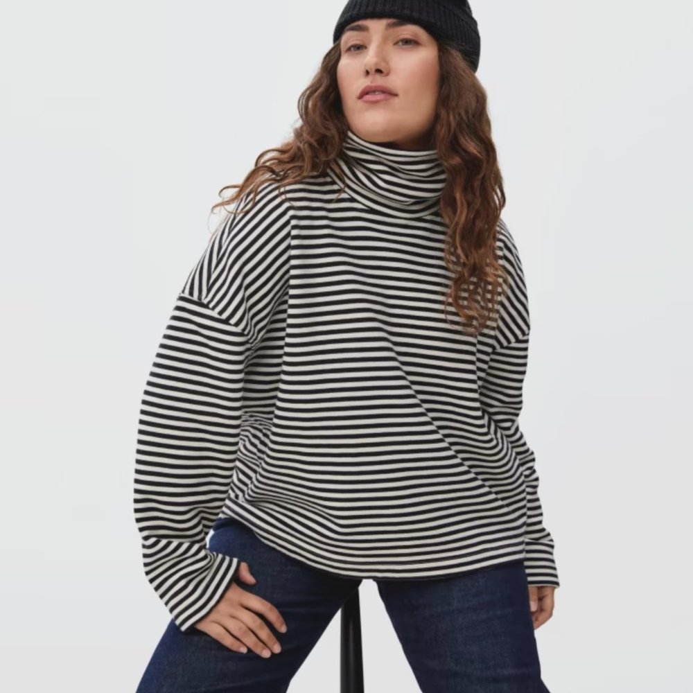 Everlane black and white stripe turtleneck sweatshirt